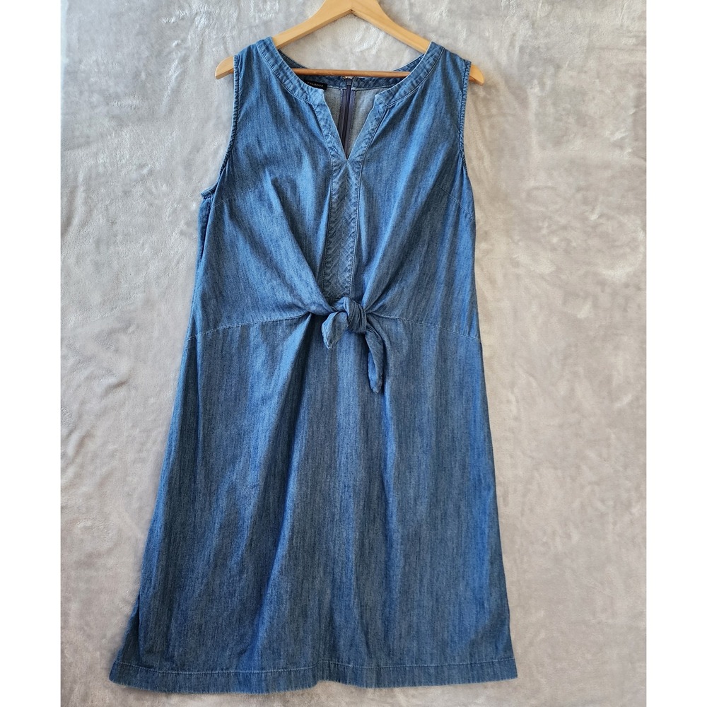 Talbots Dress Womens Size 14 Blue Denim Chambray Tie Waist Jumper